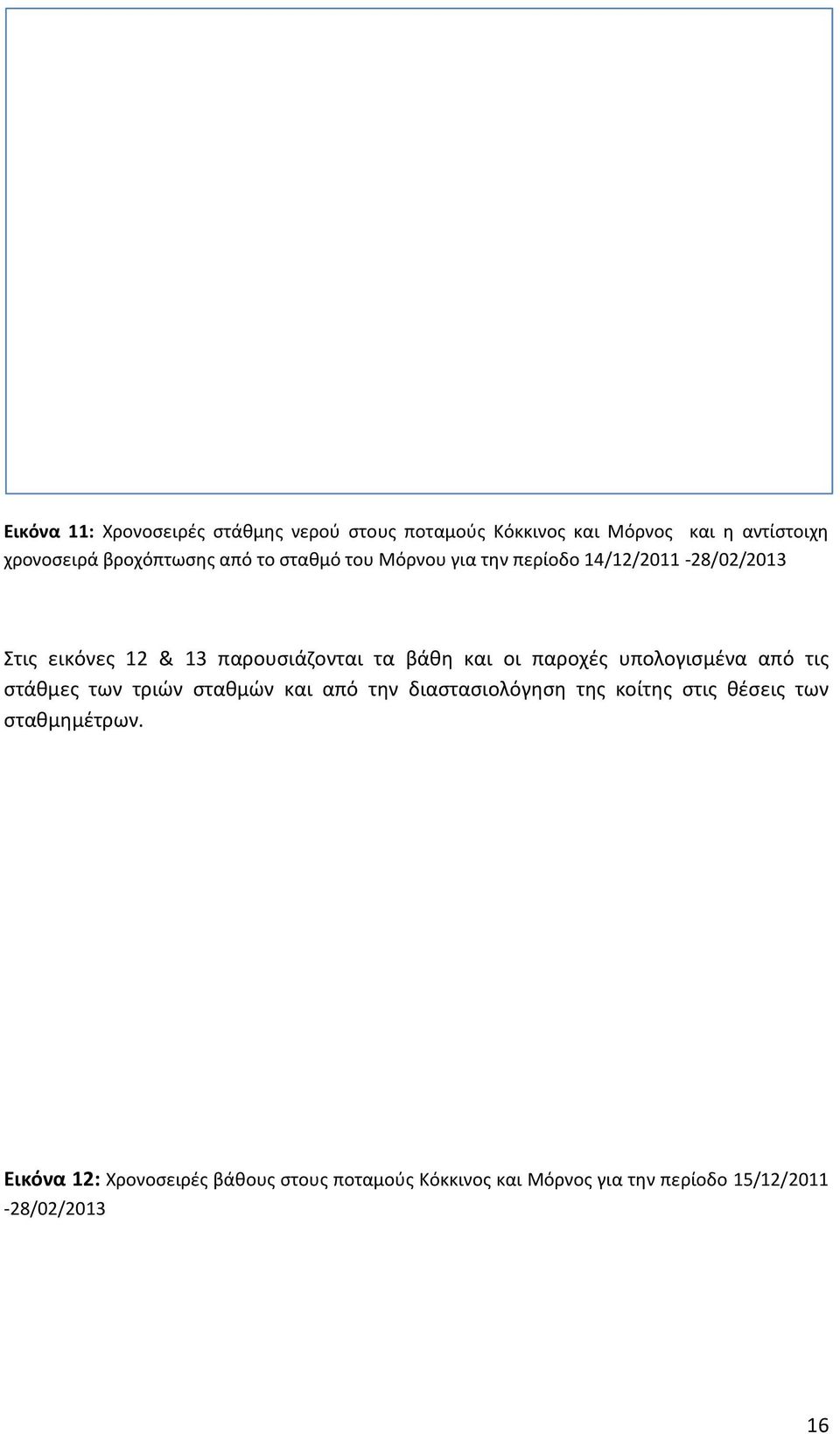 παροχές υπολογισμένα από τις στάθμες των τριών σταθμών και από την διαστασιολόγηση της κοίτης στις θέσεις των