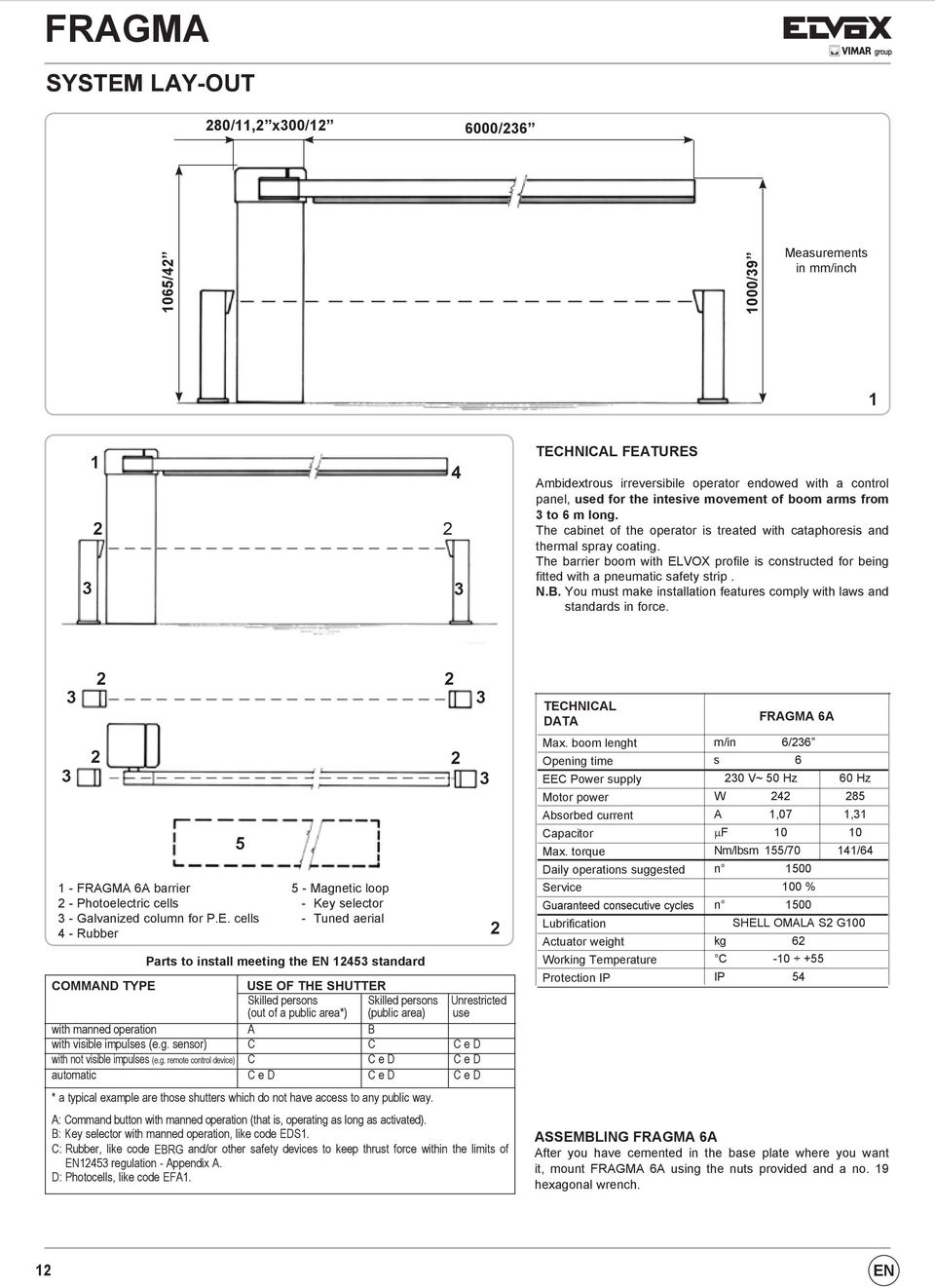 The barrier boom with ELVOX profile is constructed for being fitted with a pneumatic safety strip. N.B. You must make installation features comply with laws and standards in force.