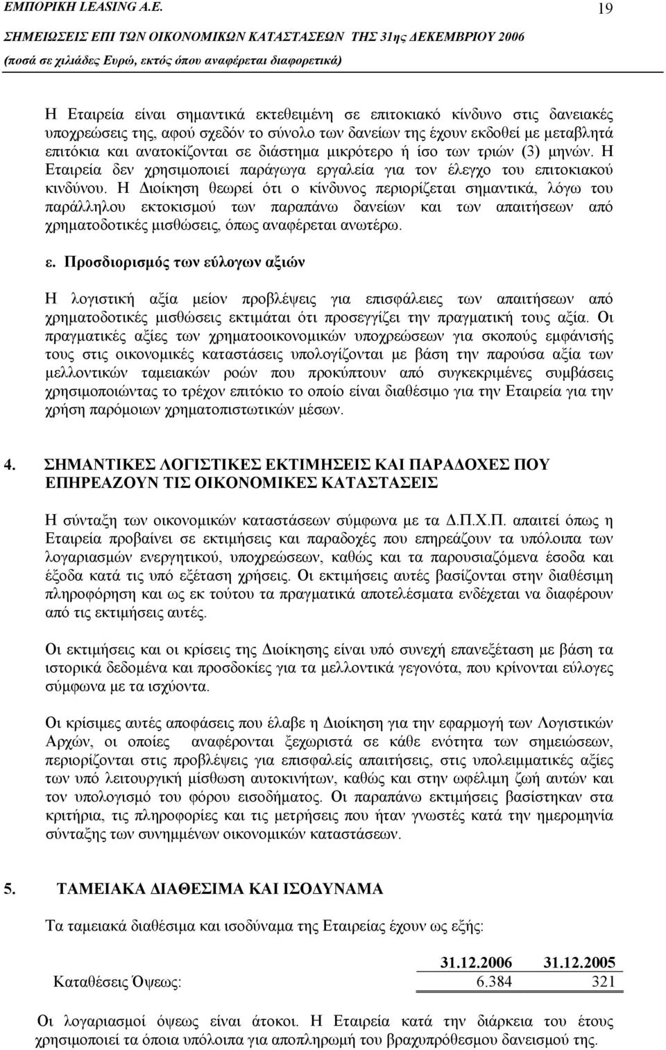 19 Η Εταιρεία είναι σημαντικά εκτεθειμένη σε επιτοκιακό κίνδυνο στις δανειακές υποχρεώσεις της, αφού σχεδόν το σύνολο των δανείων της έχουν εκδοθεί με μεταβλητά επιτόκια και ανατοκίζονται σε διάστημα