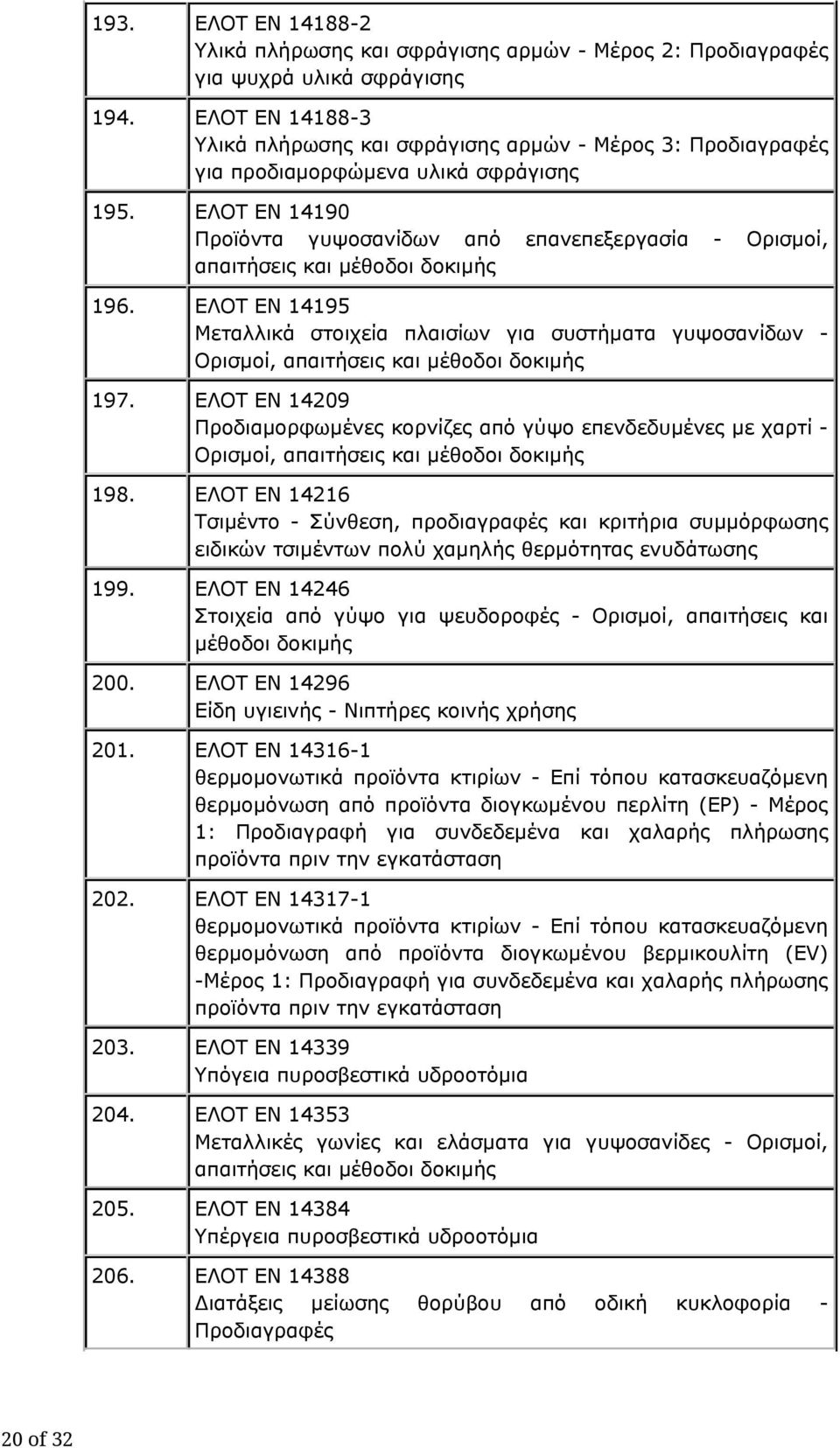 ΕΛΟΤ ΕΝ 14190 Προϊόντα γυψοσανίδων από επανεπεξεργασία - Ορισμοί, απαιτήσεις και μέθοδοι δοκιμής 196.