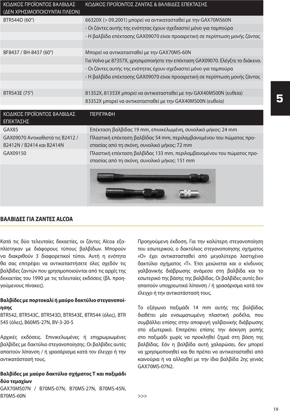 BH-8437 (60 ) Μπορεί να αντικατασταθεί με την GAX70MS-60N Για Volvo με 87357X, χρησιμοποιήστε την επέκταση GAX09070. Ελέγξτε το διάκενο.