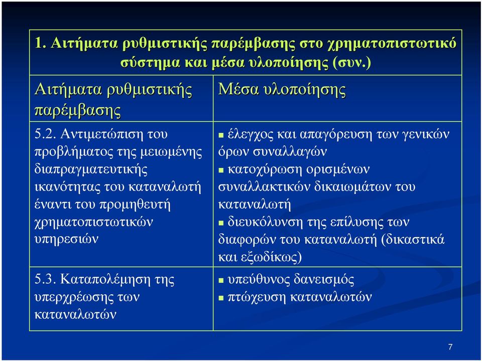 Καταπολέμηση της υπερχρέωσης των καταναλωτών Μέσα υλοποίησης έλεγχος και απαγόρευση των γενικών όρων συναλλαγών κατοχύρωση ορισμένων