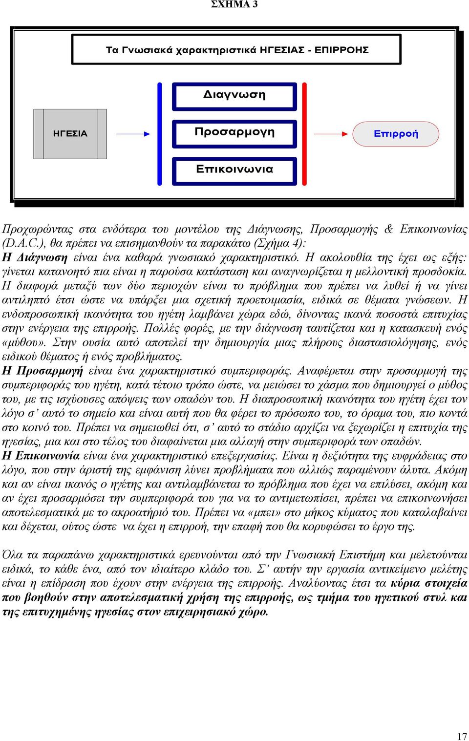 Η ακολουθία της έχει ως εξής: γίνεται κατανοητό πια είναι η παρούσα κατάσταση και αναγνωρίζεται η μελλοντική προσδοκία.