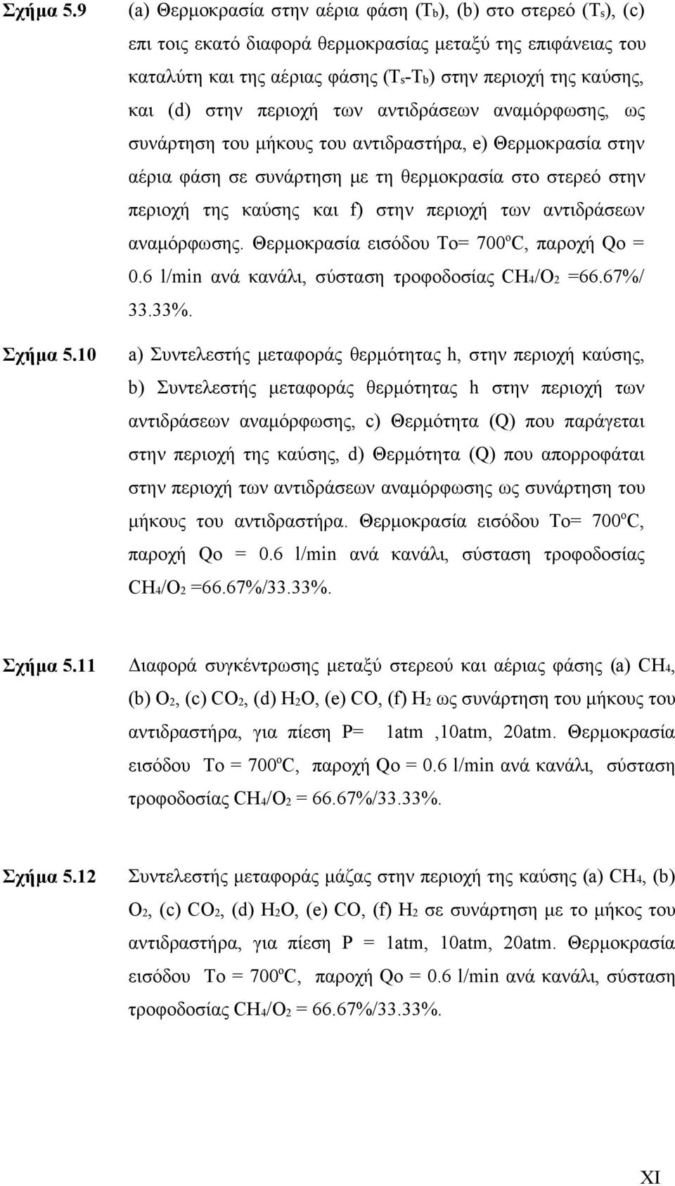 στην περιοχή των αντιδράσεων αναμόρφωσης, ως συνάρτηση του μήκους του αντιδραστήρα, e) Θερμοκρασία στην αέρια φάση σε συνάρτηση με τη θερμοκρασία στο στερεό στην περιοχή της καύσης και f) στην