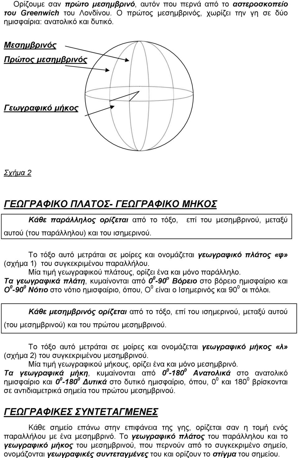 Το τόξο αυτό µετράται σε µοίρες και ονοµάζεται γεωγραφικό πλάτος «φ» (σχήµα 1) του συγκεκριµένου παραλλήλου. Μία τιµή γεωγραφικού πλάτους, ορίζει ένα και µόνο παράλληλο.