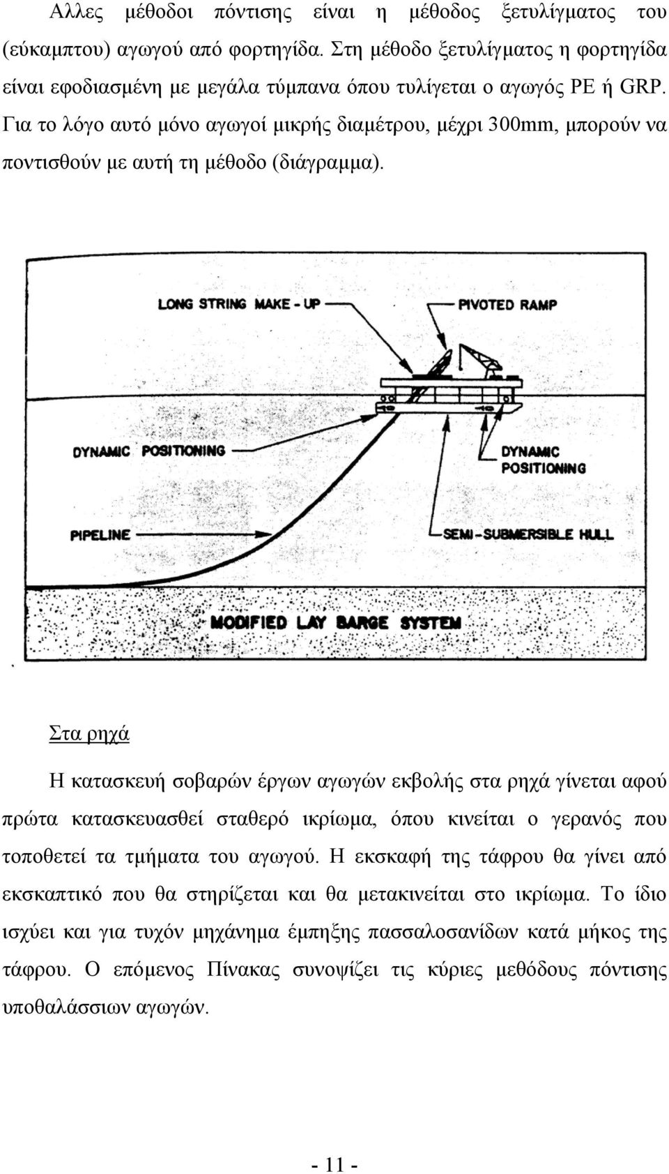 Για το λόγο αυτό µόνο αγωγοί µικρής διαµέτρου, µέχρι 300mm, µπορούν να ποντισθούν µε αυτή τη µέθοδο (διάγραµµα).