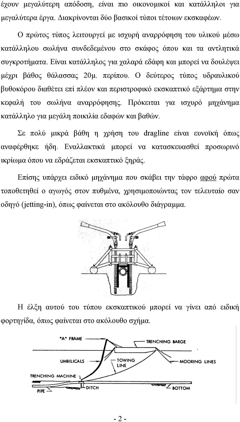 Είναι κατάλληλος για χαλαρά εδάφη και µπορεί να δουλέψει µέχρι βάθος θάλασσας 20µ. περίπου.