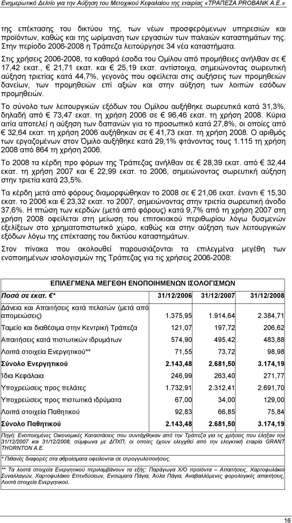 αντίστοιχα, σηµειώνοντας σωρευτική αύξηση τριετίας κατά 44,7%, γεγονός που οφείλεται στις αυξήσεις των προµηθειών δανείων, των προµηθειών επί αξιών και στην αύξηση των λοιπών εσόδων προµηθειών.