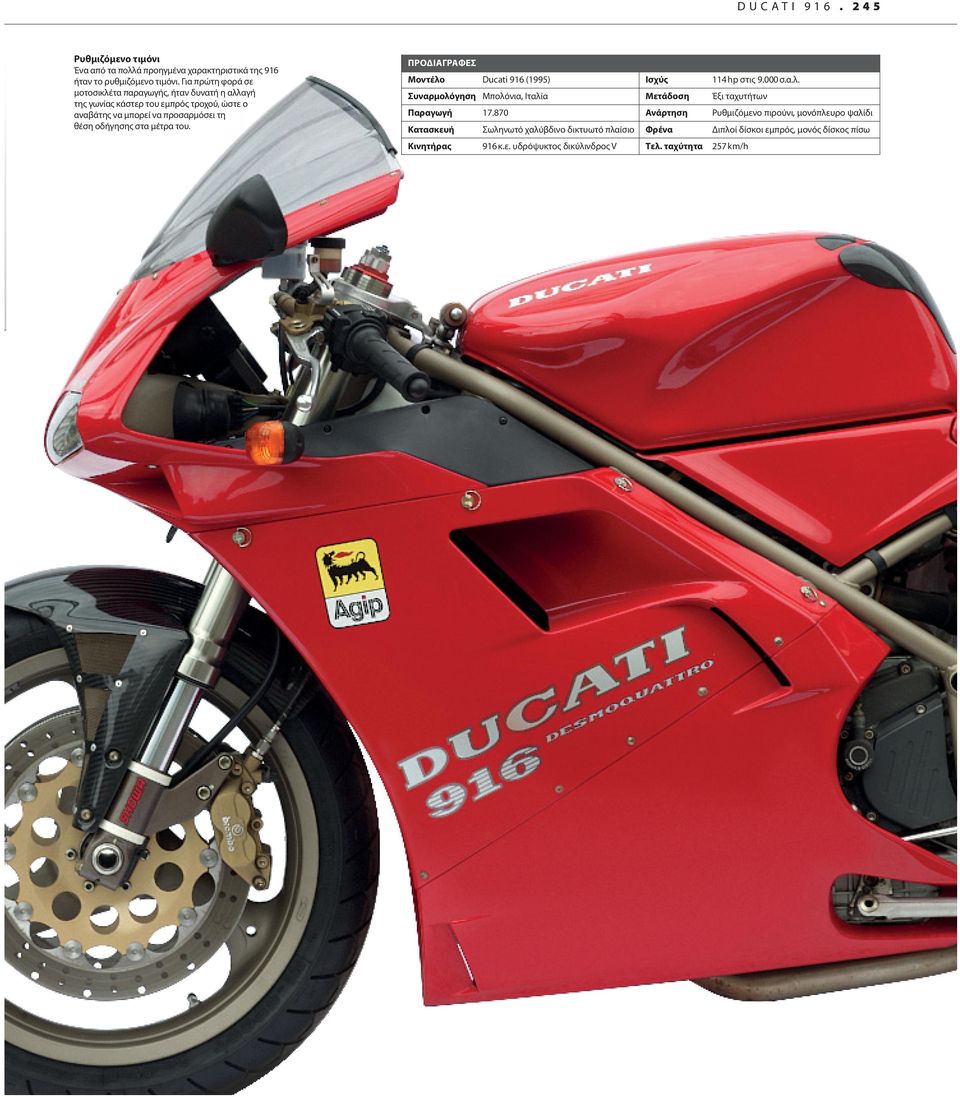 στα μέτρα του. Προδιαγραφές Μοντέλο Ducati 916 (1995) Συναρμολόγηση Μπολόνια, Ιταλία Παραγωγή 17.