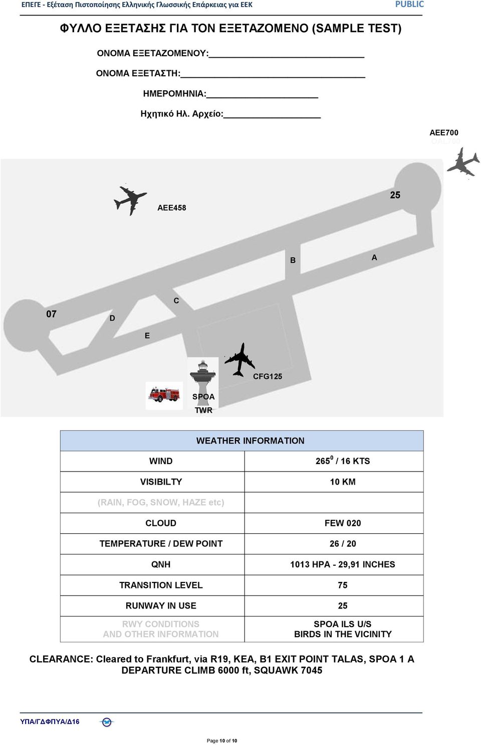 etc) CLOUD FEW 020 TEMPERATURE / DEW POINT 26 / 20 QNH 1013 HPA - 29,91 INCHES TRANSITION LEVEL 75 RUNWAY IN USE 25 RWY CONDITIONS AND OTHER