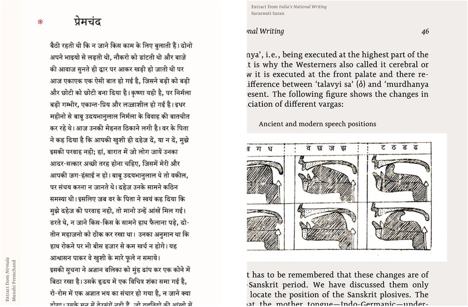 The following figure shows the changes in the pronunciation of different vargas: Ancient and modern speech positions Extract from Nirmala Munshi Premchand ४ However, it has to be remembered that