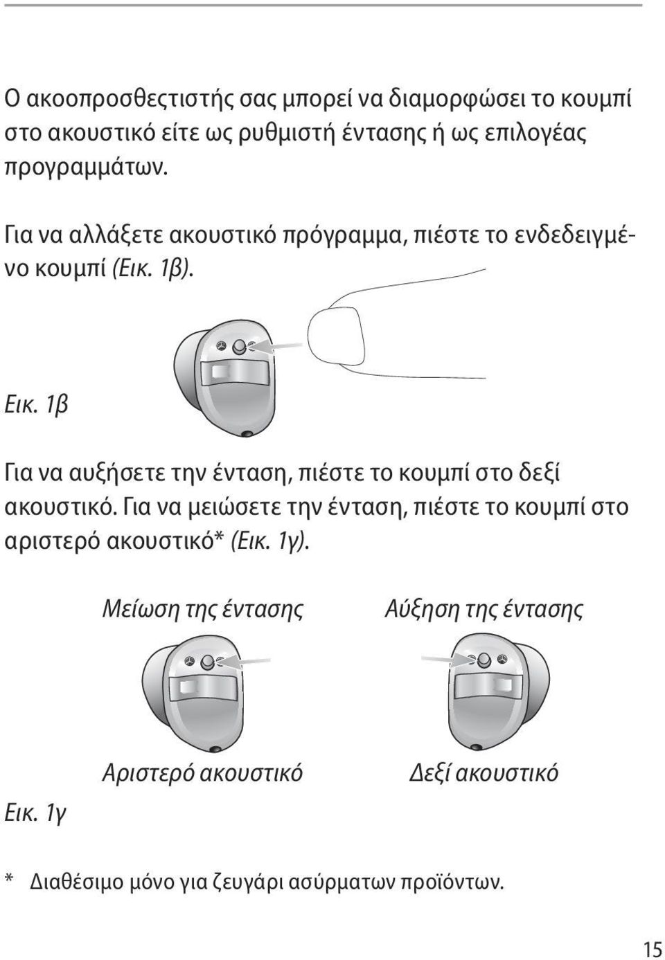 1β Για να αυξήσετε την ένταση, πιέστε το κουμπί στο δεξί ακουστικό.