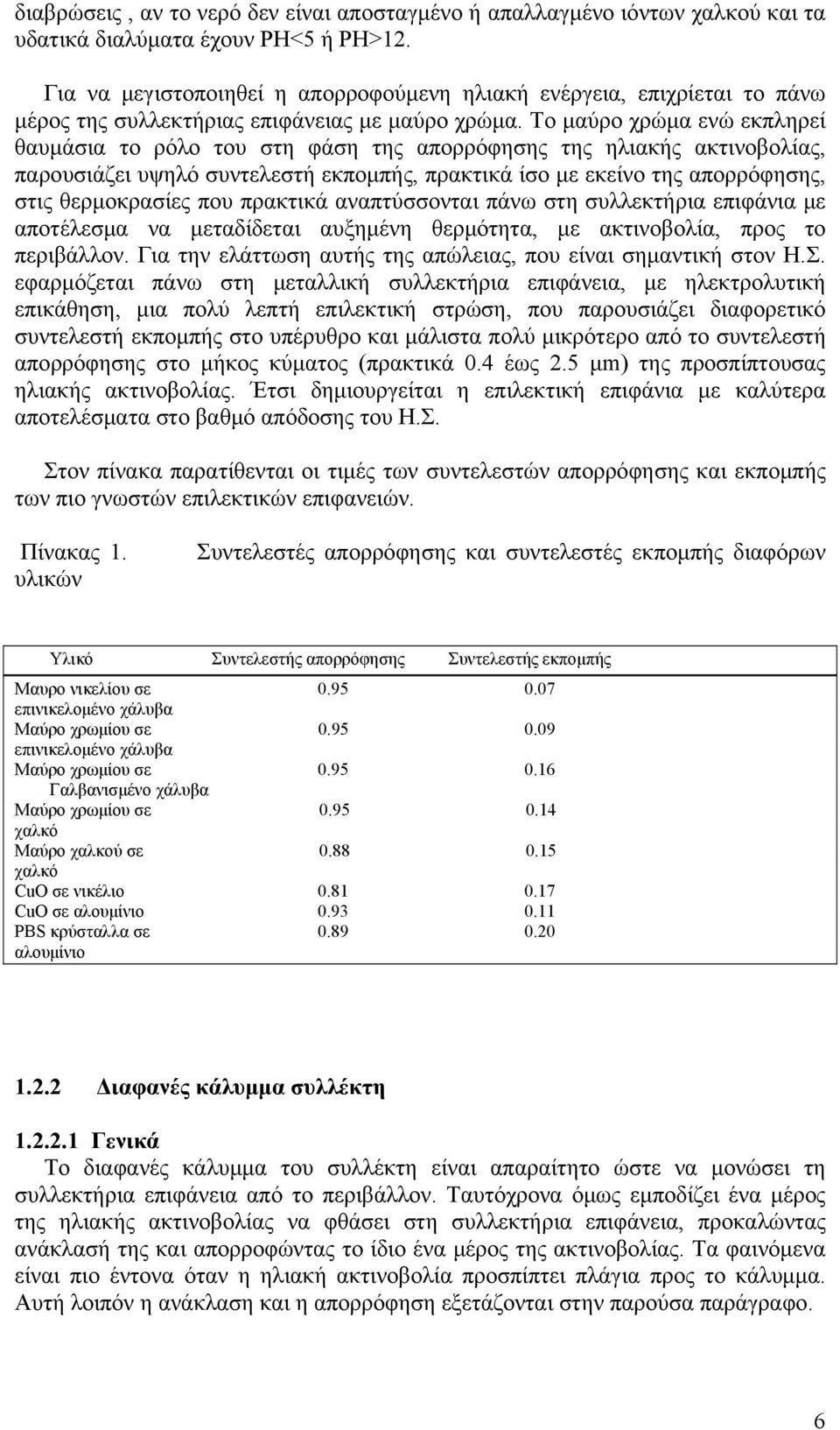 Το μαύρο χρώμα ενώ εκπληρεί θαυμάσια το ρόλο του στη φάση της απορρόφησης της ηλιακής ακτινοβολίας, παρουσιάζει υψηλό συντελεστή εκπομπής, πρακτικά ίσο με εκείνο της απορρόφησης, στις θερμοκρασίες