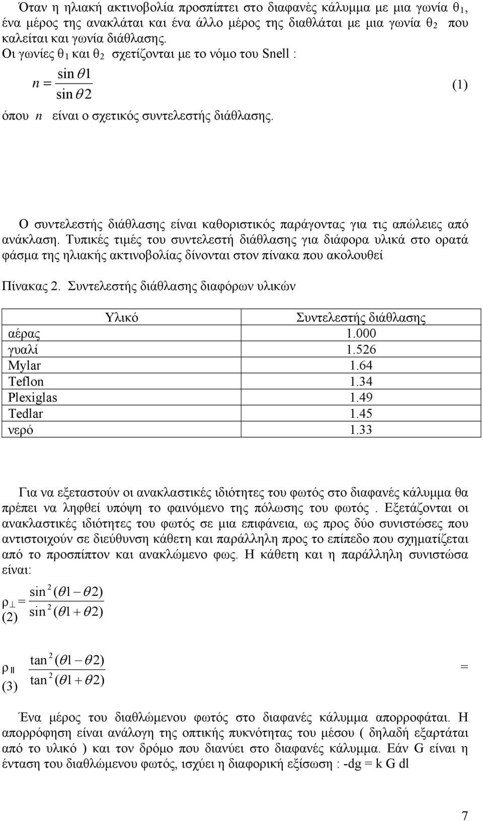 Ο συντελεστής διάθλασης είναι καθοριστικός παράγοντας για τις απώλειες από ανάκλαση.