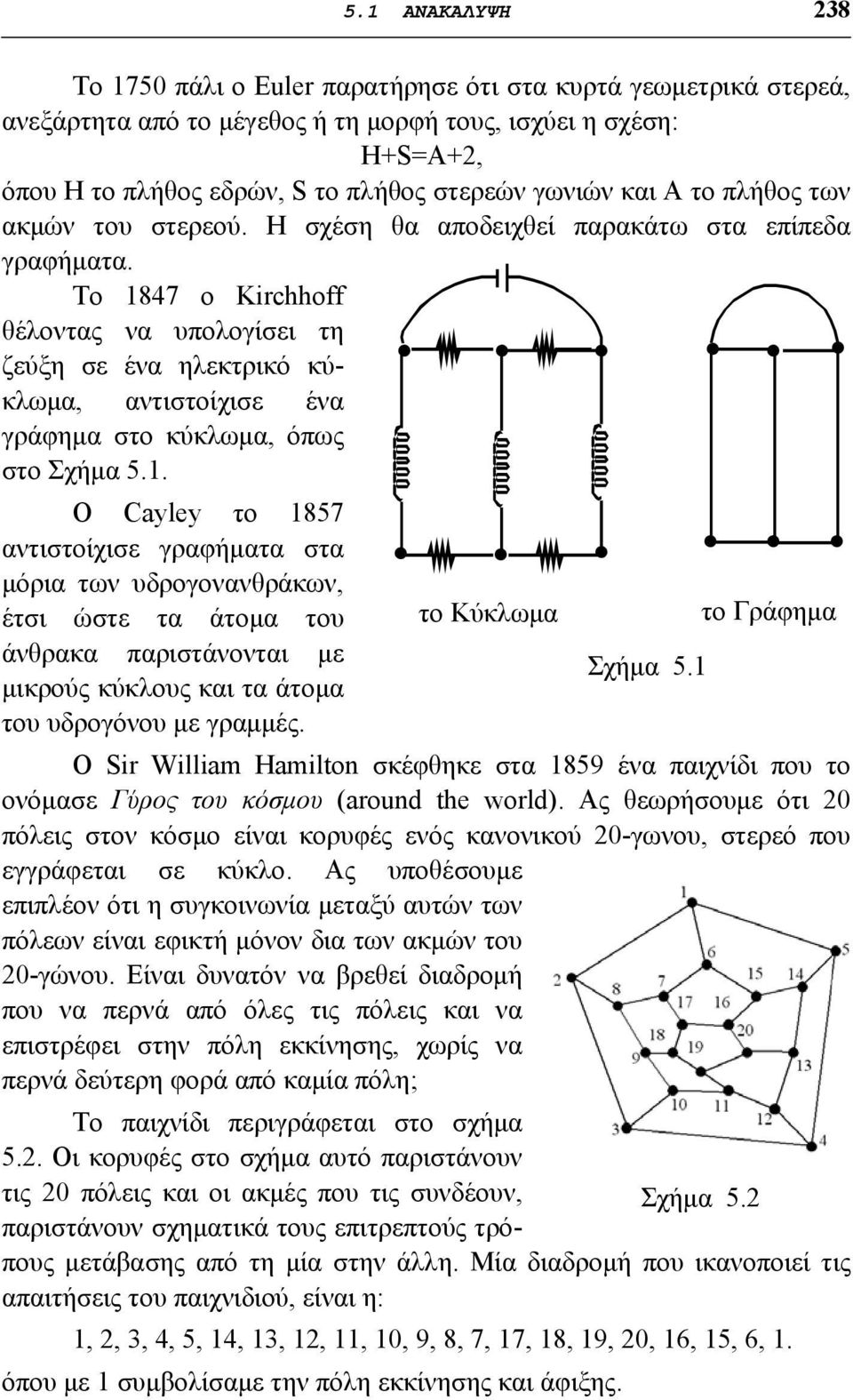 Το 1847 ο Kirchhff θέλοντας να υπολογίσει τη ζεύξη σε ένα ηλεκτρικό κύκλωμα, αντιστοίχισε ένα γράφημα στο κύκλωμα, όπως στο Σχήμα 5.1. Ο Cayley το 1857 αντιστοίχισε γραφήματα στα μόρια των υδρογονανθράκων, έτσι ώστε τα άτομα του το Κύκλωμα το Γράφημα άνθρακα παριστάνονται με Σχήμα 5.