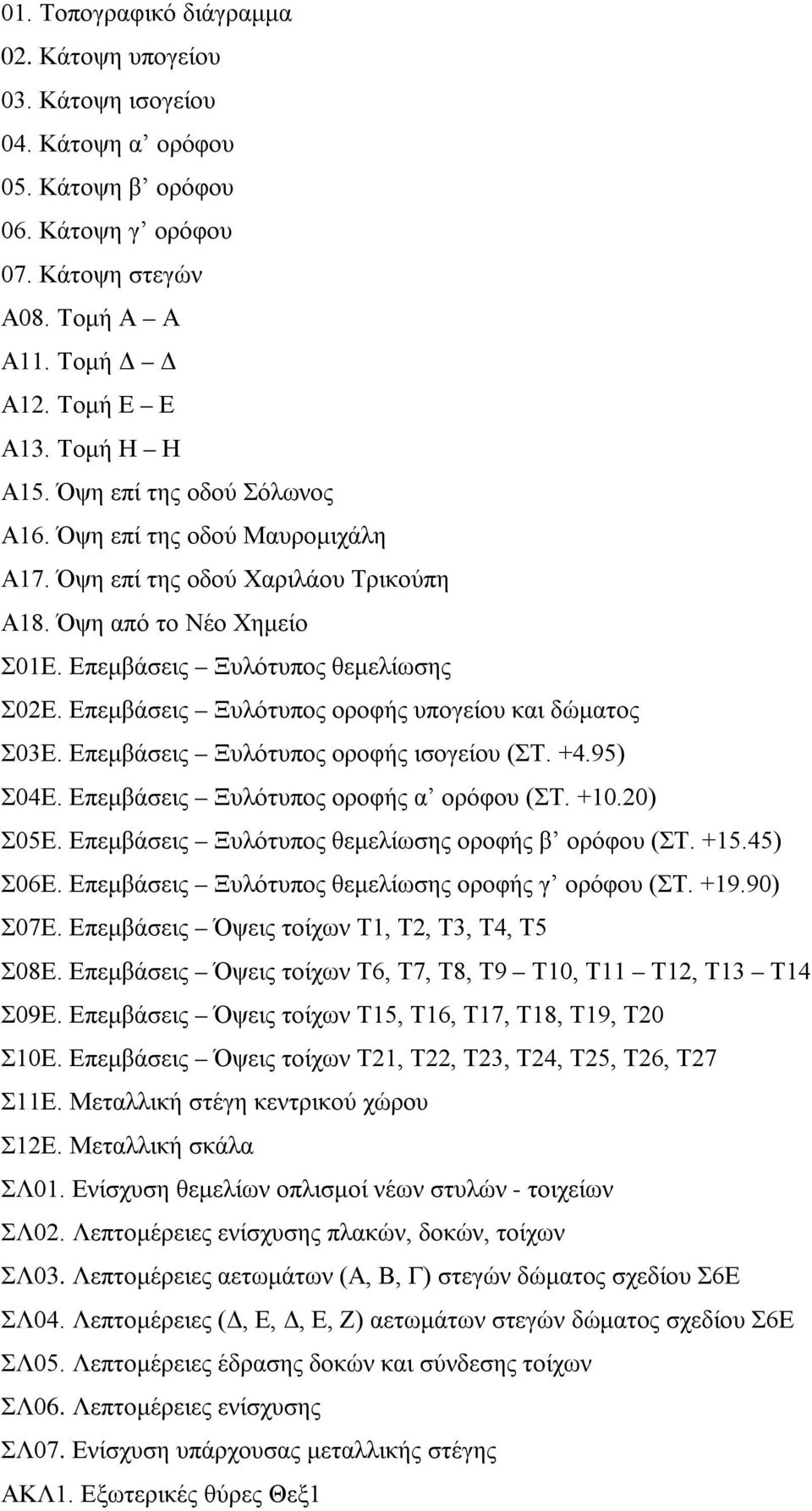 Επεμβάσεις Ξυλότυπος οροφής υπογείου και δώματος Σ03Ε. Επεμβάσεις Ξυλότυπος οροφής ισογείου (ΣΤ. +4.95) Σ04Ε. Επεμβάσεις Ξυλότυπος οροφής α ορόφου (ΣΤ. +10.20) Σ05Ε.