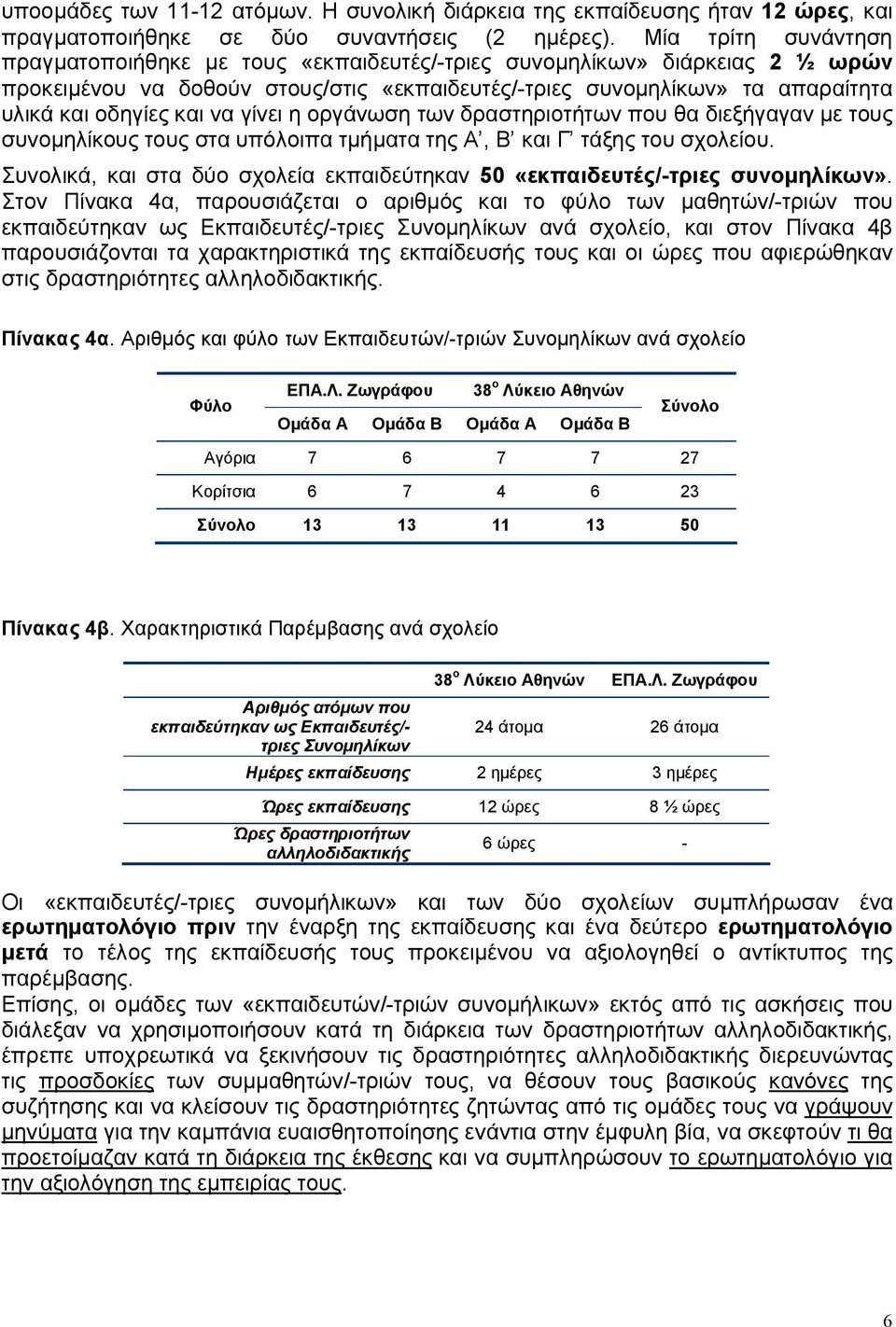 να γίνει η οργάνωση των δραστηριοτήτων που θα διεξήγαγαν με τους συνομηλίκους τους στα υπόλοιπα τμήματα της Α, Β και Γ τάξης του σχολείου.