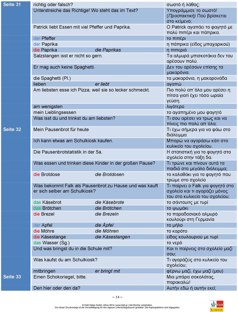 Τα αλμυρά μπισκοτάκια δεν του αρέσουν πολύ. Er mag auch keine Spaghetti. Δεν του αρέσουν επίσης τα μακαρόνια. die Spaghetti (Pl.