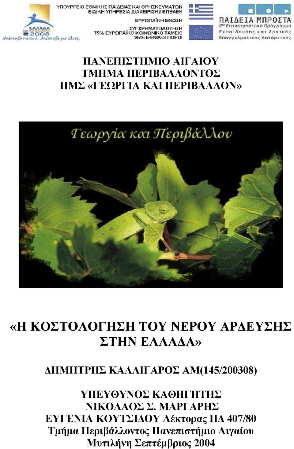 ΑΜ(145/200308) ΥΠΕΥΘΥΝΟΣ ΚΑΘΗΓΗΤΗΣ ΝΙΚΟΛΑΟΣ Σ.