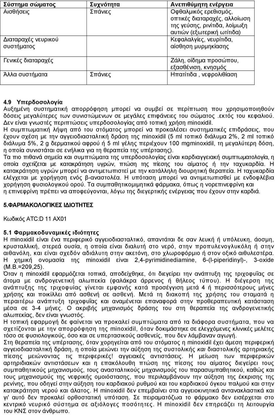 9 Υπερδοσολογία Αυξημένη συστηματική απορρόφηση μπορεί να συμβεί σε περίπτωση που χρησιμοποιηθούν δόσεις μεγαλύτερες των συνιστώμενων σε μεγάλες επιφάνειες του σώματος.εκτός του κεφαλιού.