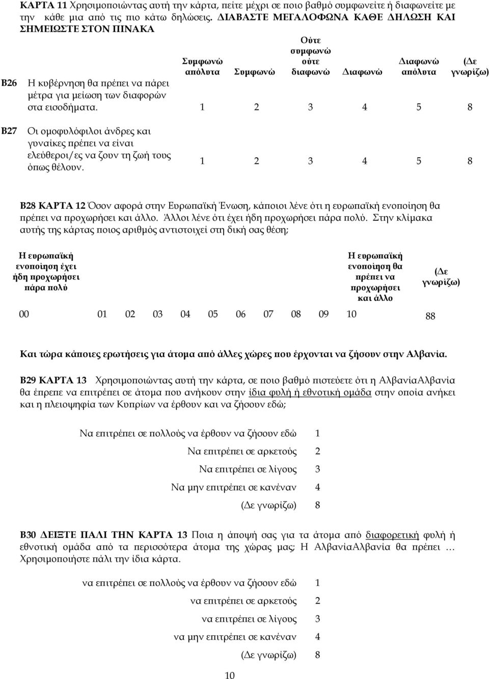 εισοδήματα. 1 2 3 4 5 8 B27 Οι ομοφυλόφιλοι άνδρες και γυναίκες πρέπει να είναι ελεύθεροι/ες να ζουν τη ζωή τους όπως θέλουν.