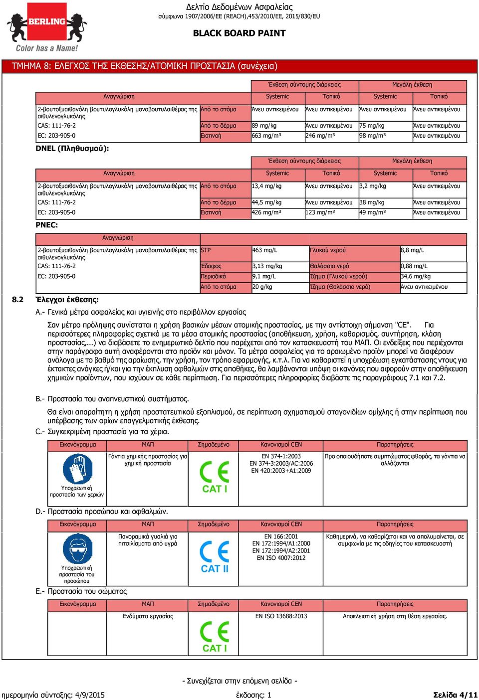 49 mg/m³ PNEC: 8.2 Έλεγχοι έκθεσης: Έδαφος Περιοδικά Από το στόμα A.