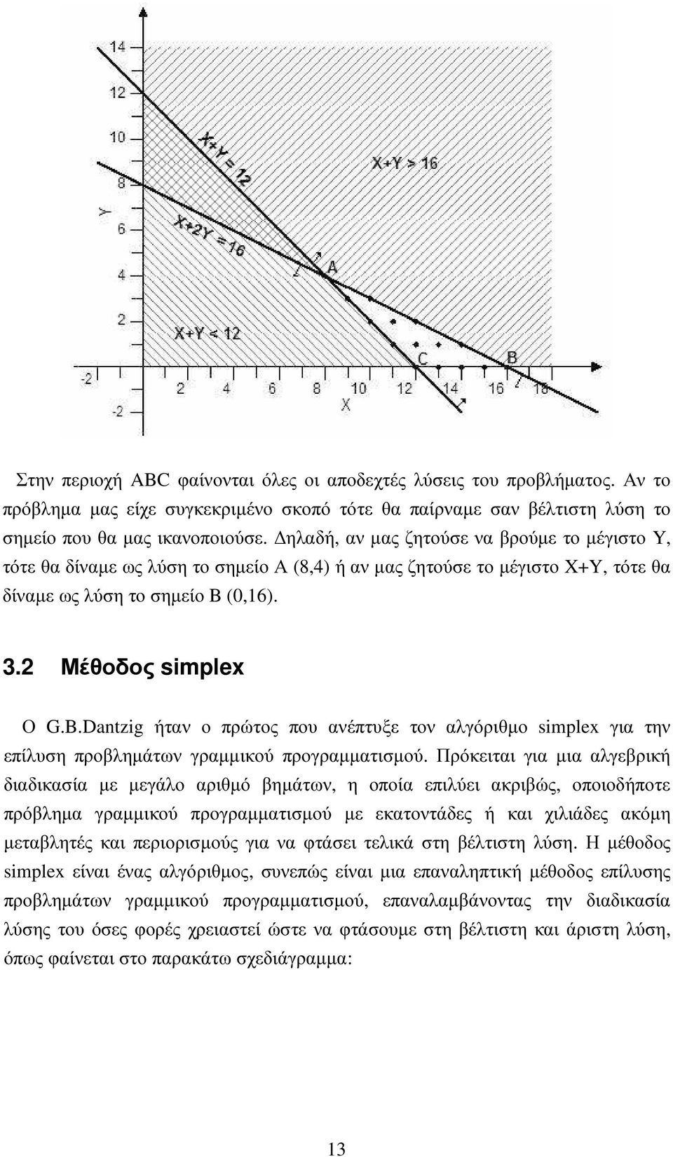 (0,16). 3.2 Μέθοδος simplex Ο G.B.Dantzig ήταν ο πρώτος που ανέπτυξε τον αλγόριθµο simplex για την επίλυση προβληµάτων γραµµικού προγραµµατισµού.