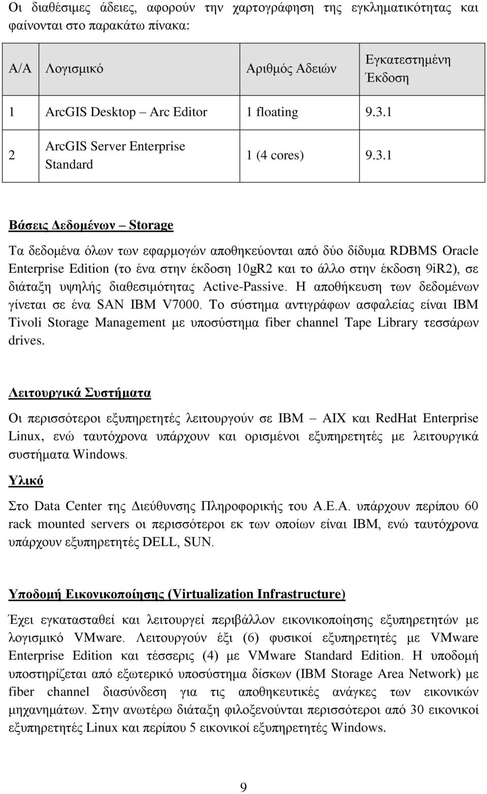 1 Βάζεηο Γεδνκέλσλ Storage Σα δεδνκϋλα φισλ ησλ εθαξκνγψλ απνζεθεχνληαη απφ δχν δέδπκα RDBMS Oracle Enterprise Edition (ην Ϋλα ζηελ Ϋθδνζε 10gR2 θαη ην Ϊιιν ζηελ Ϋθδνζε 9iR2), ζε δηϊηαμε πςειάο