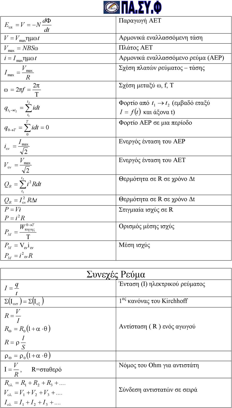 σε σε χρόνο Θερµότητα σε σε χρόνο Στιγµιαία ισχύς σε Ορισµός µέσης ισχύς Μέση ισχύς Σ Ι ( ) Σ( ) εισ Ι εξ Θ ρ S ρ ρ Θ ( + α θ ) ( + α θ ) Ι, σταθερό ο + + +.