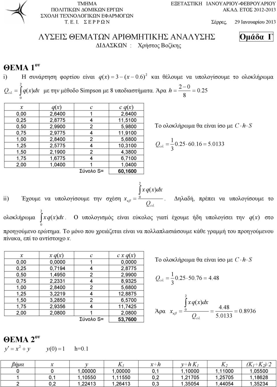 5 8 ii) c c q(,,6,6,5,8775,5,5,99 5,98,75,9775,9,,8 5,68,5,5775,,5,9,8,75,6775 6,7,,, Σύνολο S= 6,6 Έχουμε να υπολογίσουμε την σχέση Το ολοκλήρωμα θα είναι ίσο με C h S.5 6.6 5.