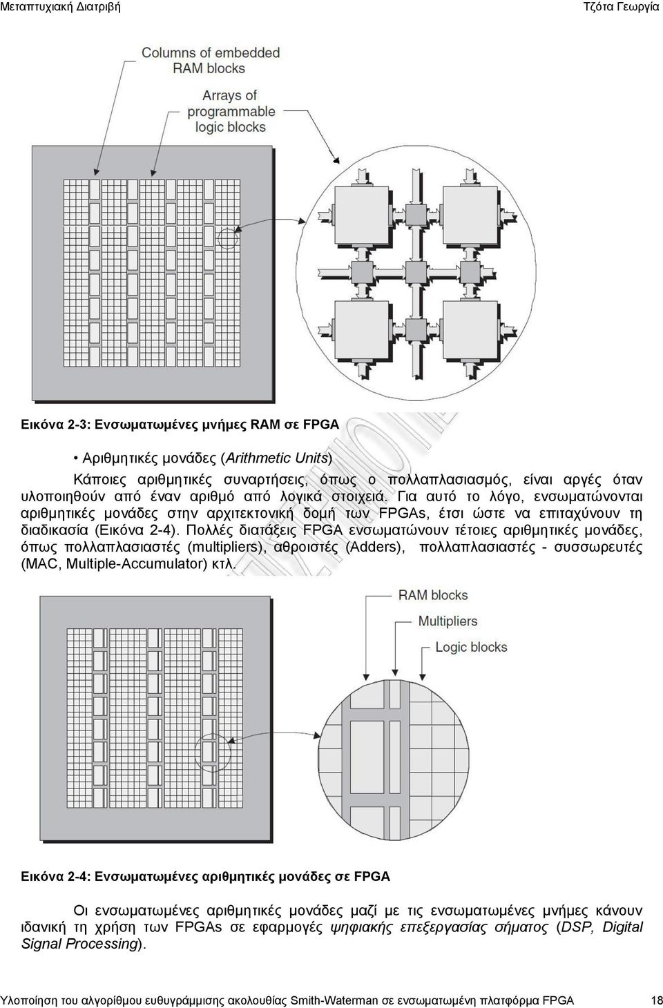 Πολλές διατάξεις FPGA ενσωματώνουν τέτοιες αριθμητικές μονάδες, όπως πολλαπλασιαστές (multipliers), αθροιστές (Adders), πολλαπλασιαστές - συσσωρευτές (MAC, Multiple-Accumulator) κτλ.