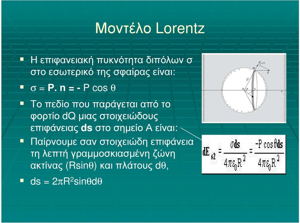 n = - P cos θ Το πεδίο που παράγεται από το φορτίο dq µιας στοιχειώδους