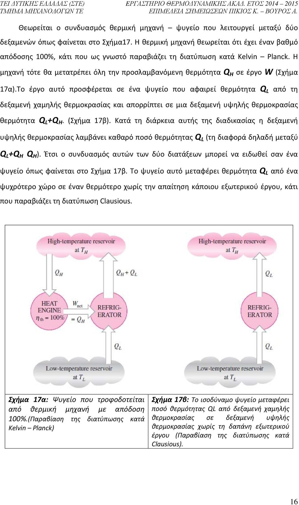 Η μηχανή τότε θα μετατρέπει όλη την προσλαμβανόμενη θερμότητα Q H σε έργο W (Σχήμα 17α).