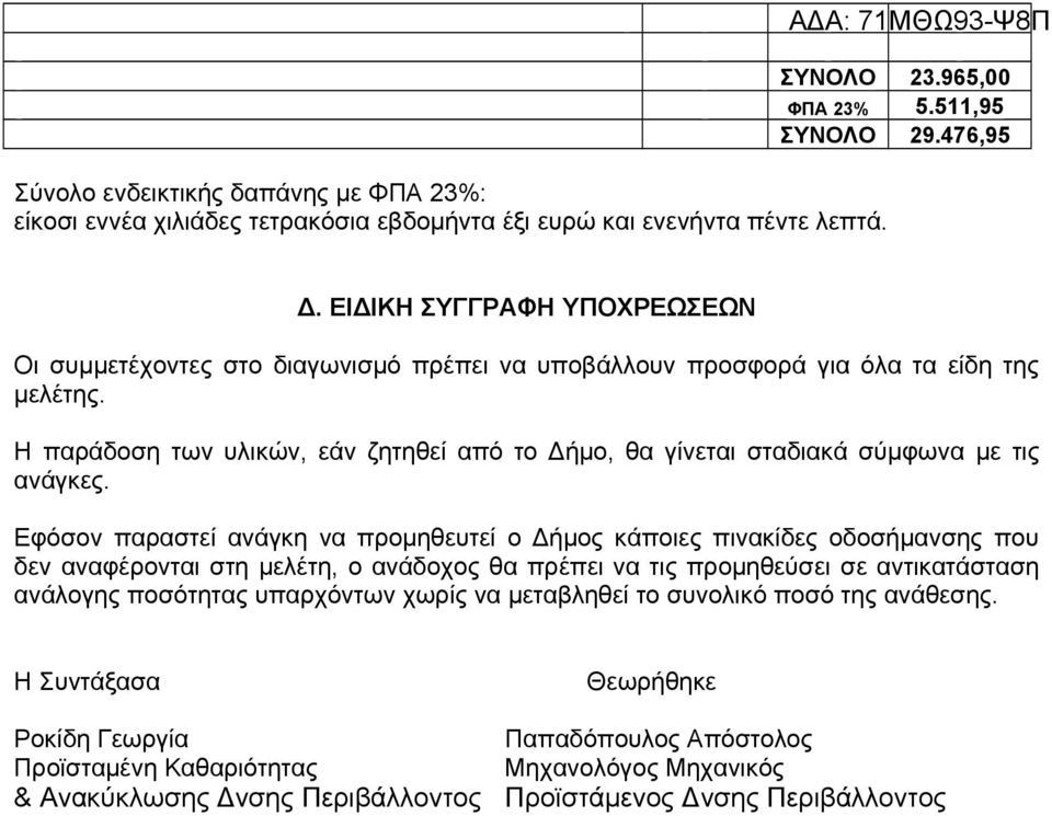 Η παράδοση των υλικών, εάν ζητηθεί από το Δήμο, θα γίνεται σταδιακά σύμφωνα με τις ανάγκες.