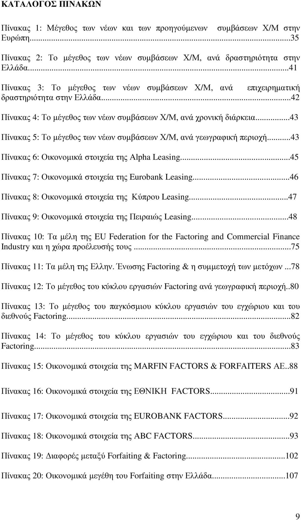 ..43 Πίνακας 5: Το µέγεθος των νέων συµβάσεων Χ/Μ, ανά γεωγραφική περιοχή...43 Πίνακας 6: Οικονοµικά στοιχεία της Alpha Leasing...45 Πίνακας 7: Οικονοµικά στοιχεία της Eurobank Leasing.