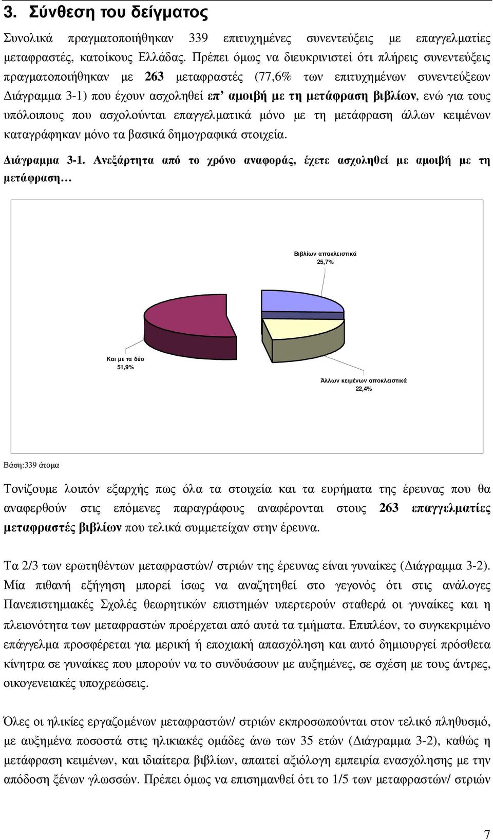 ενώ για τους υπόλοιπους που ασχολούνται επαγγελµατικά µόνο µε τη µετάφραση άλλων κειµένων καταγράφηκαν µόνο τα βασικά δηµογραφικά στοιχεία. ιάγραµµα 3-1.