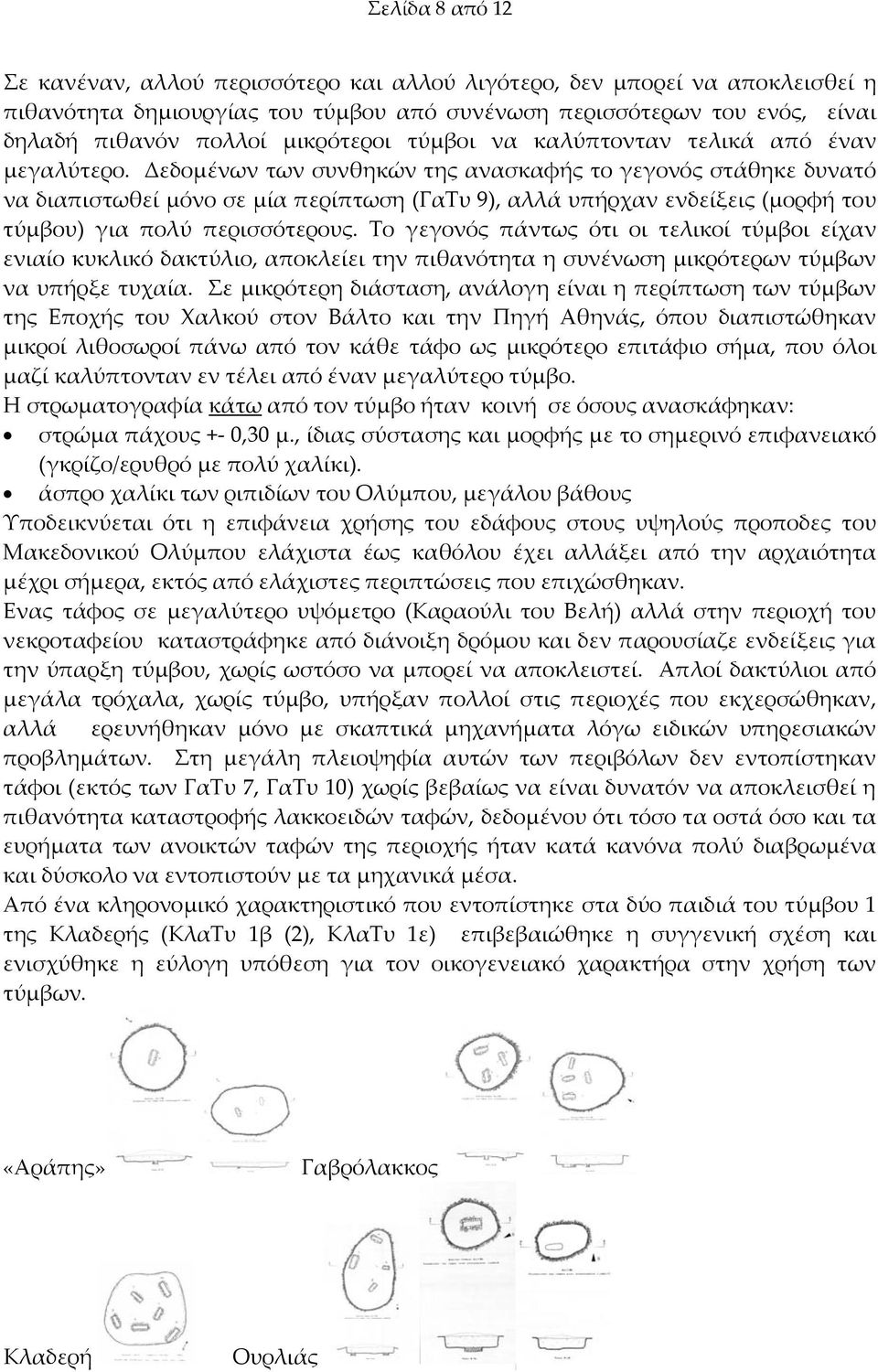 Δεδομένων των συνθηκών της ανασκαφής το γεγονός στάθηκε δυνατό να διαπιστωθεί μόνο σε μία περίπτωση (ΓαΤυ 9), αλλά υπήρχαν ενδείξεις (μορφή του τύμβου) για πολύ περισσότερους.