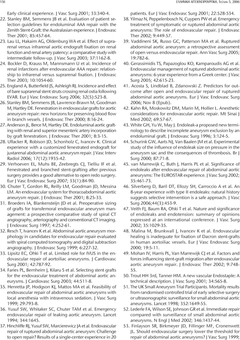 Lau LL, Hakaim AG, Oldenburg WA et al. Effect of suprarenal versus infrarenal aortic endograft fixation on renal function and renal artery patency: a comparative study with intermediate follow-up.