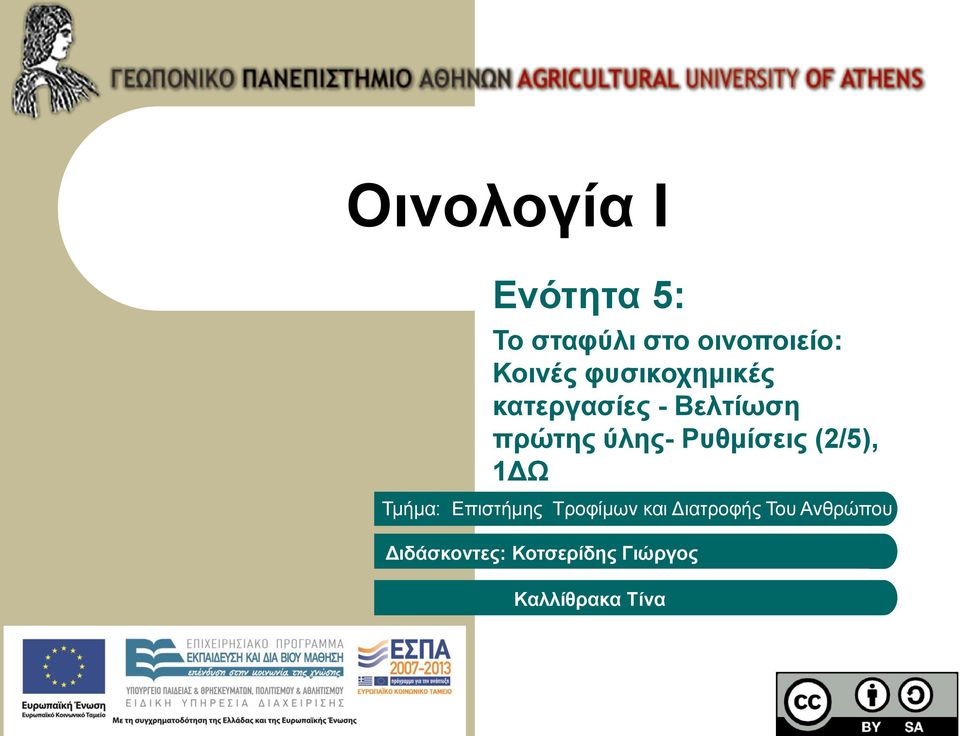 Ρυθμίσεις (2/5), 1ΔΩ Τμήμα: Επιστήμης Τροφίμων και