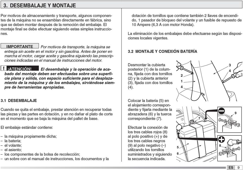 dotación de tornillos que contiene también 2 llaves de encendido, 1 pasador de bloqueo del volante y un fusible de repuesto de 10 Ampere (6,3 A con motor Honda).