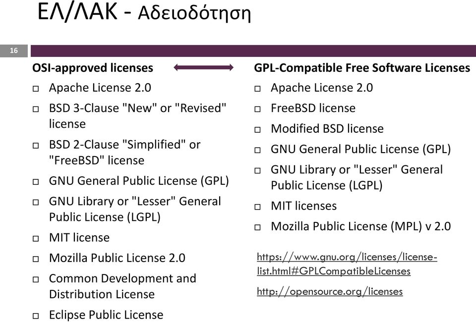 License (LGPL) MIT license Mozilla Public License 2.