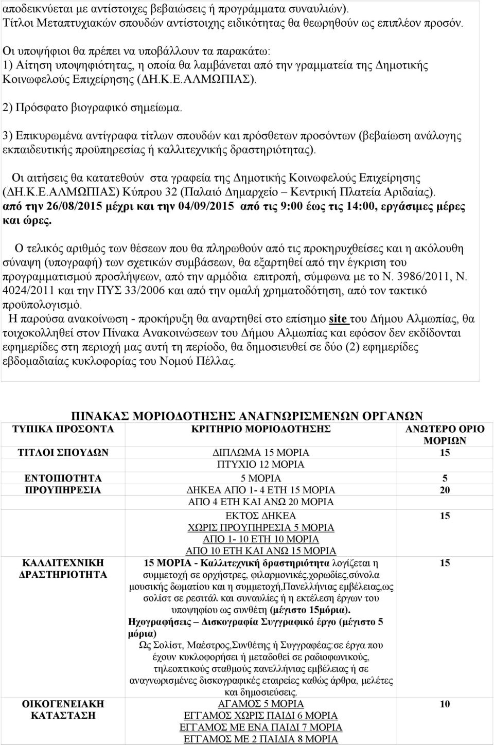 2) Πρόσφατο βιογραφικό σημείωμα. 3) Επικυρωμένα αντίγραφα τίτλων σπουδών και πρόσθετων προσόντων (βεβαίωση ανάλογης εκπαιδευτικής προϋπηρεσίας ή καλλιτεχνικής δραστηριότητας).