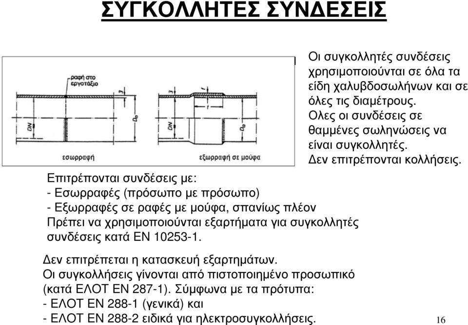 Ολες οι συνδέσεις σε θαµµένες σωληνώσεις να είναισυγκολλητές. εν επιτρέπονται κολλήσεις. ενεπιτρέπεταιηκατασκευήεξαρτηµάτων.