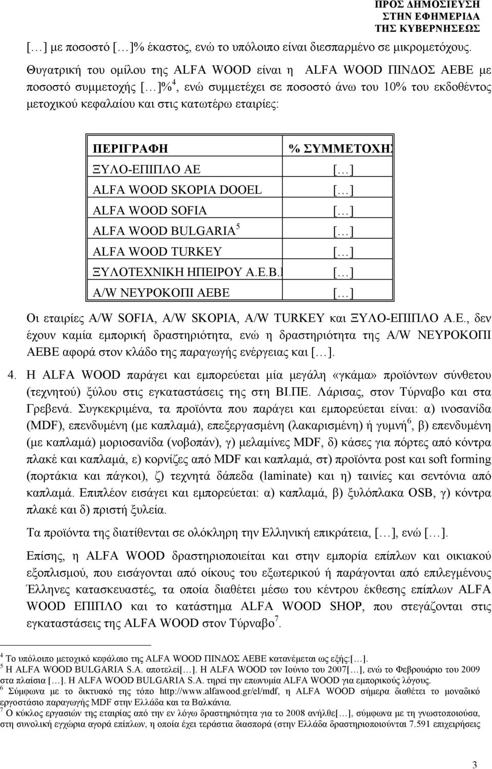 ΠΕΡΙΓΡΑΦΗ ΞΥΛΟ-ΕΠΙΠΛΟ ΑΕ ALFA WOOD SKOPIA DOOEL ALFA WOOD SOFIA ALFA WOOD BULGARIA 5 ALFA WOOD TURKΕΥ ΞΥΛΟΤΕΧΝΙΚΗ ΗΠΕΙΡΟΥ Α.Ε.Β.