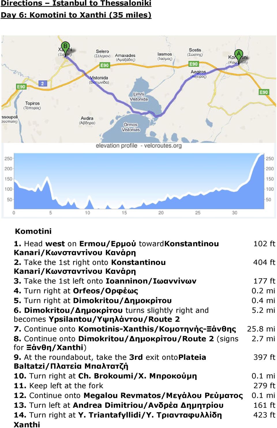 Turn right at Dimokritou/ ηµοκρίτου 0.4 mi 6. Dimokritou/ ηµοκρίτου turns slightly right and 5.2 mi becomes Ypsilantou/Υψηλάντου/Route 2 7. Continue onto Komotinis-Xanthis/Κοµοτηνής-Ξάνθης 25.8 mi 8.