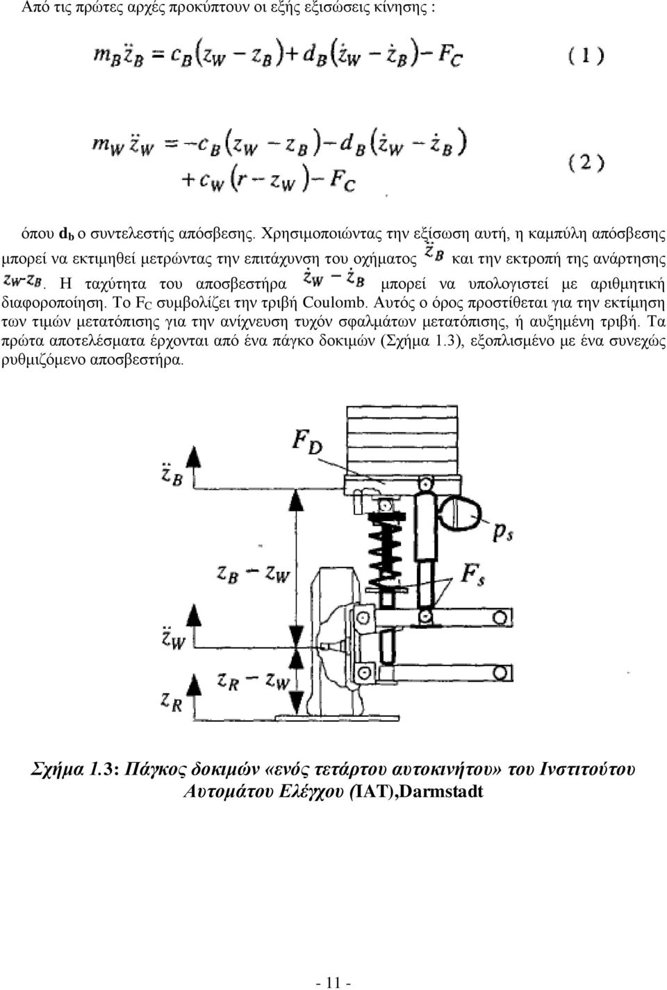 Η ταχύτητα του αποσβεστήρα μπορεί να υπολογιστεί με αριθμητική διαφοροποίηση. Το F C συμβολίζει την τριβή Coulomb.