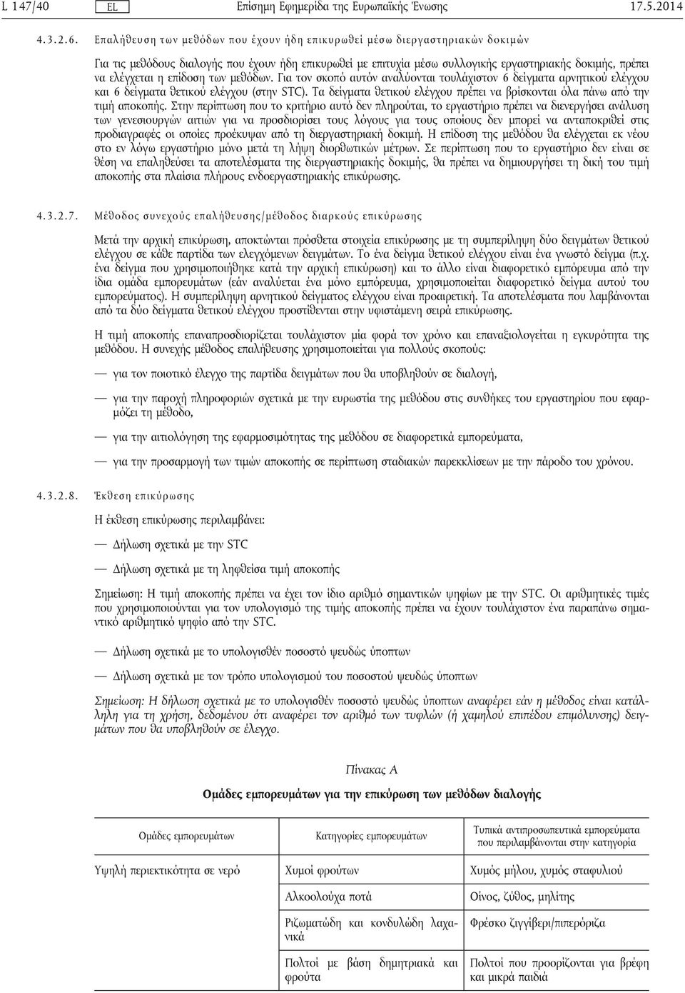 η επίδοση των μεθόδων. Για τον σκοπό αυτόν αναλύονται τουλάχιστον 6 δείγματα αρνητικού ελέγχου και 6 δείγματα θετικού ελέγχου (στην STC).