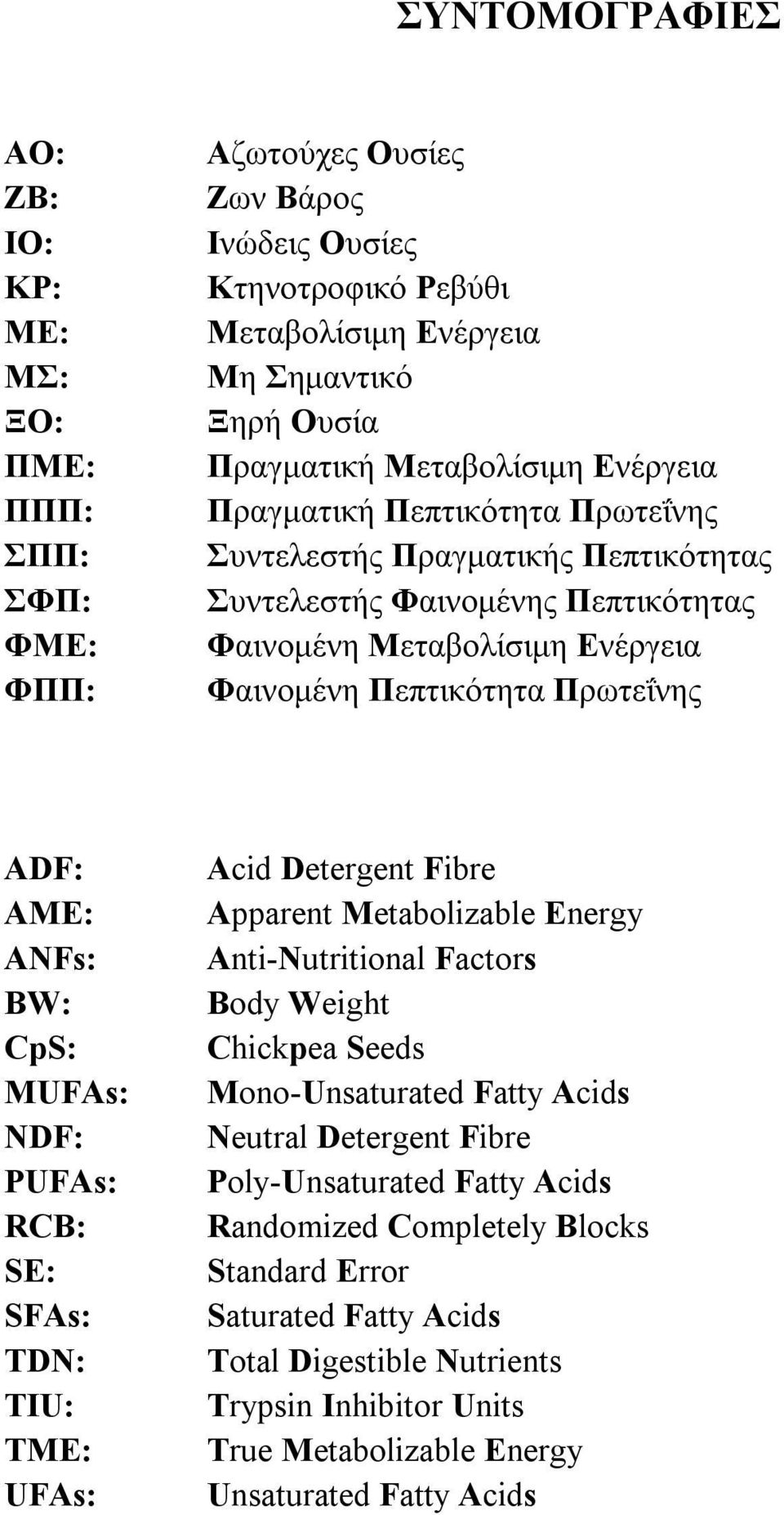 AME: ANFs: BW: CpS: MUFAs: NDF: PUFAs: RCB: SE: SFAs: TDN: TIU: TME: UFAs: Acid Detergent Fibre Apparent Metabolizable Energy Anti-Nutritional Factors Body Weight Chickpea Seeds Mono-Unsaturated