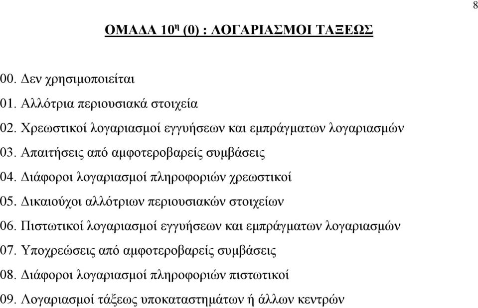 Διάφοροι λογαριασμοί πληροφοριών χρεωστικοί 05. Δικαιούχοι αλλότριων περιουσιακών στοιχείων 06.