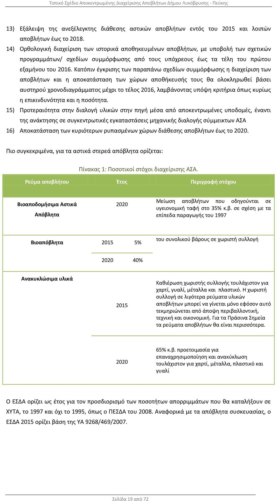 Κατόπιν έγκρισης των παραπάνω σχεδίων συμμόρφωσης η διαχείριση των αποβλήτων και η αποκατάσταση των χώρων αποθήκευσής τους θα ολοκληρωθεί βάσει αυστηρού χρονοδιαγράμματος μέχρι το τέλος 2016,